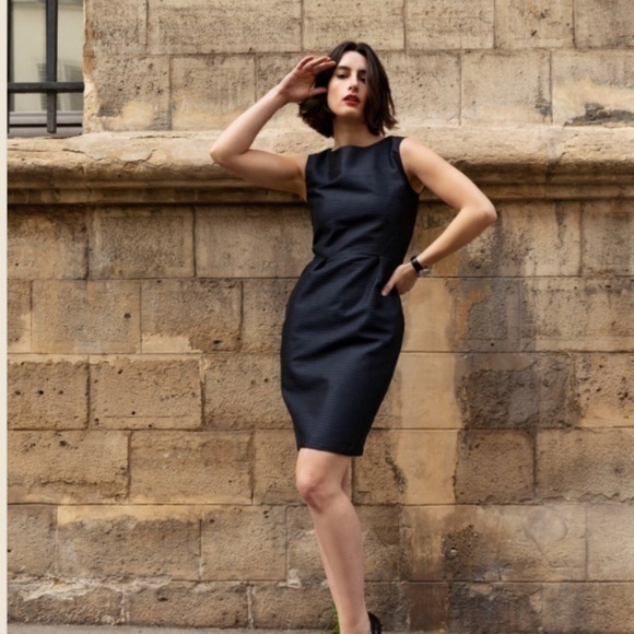 Amili LBD Navy Blue Silk Cotton Sheath Shift Dress S - www.disolcolor.com